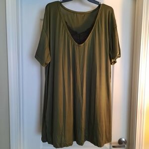 Olive Green V-Neck T-Shirt Gown